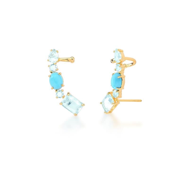 Brinco Ear Cuff Com Cabochão Turquesa