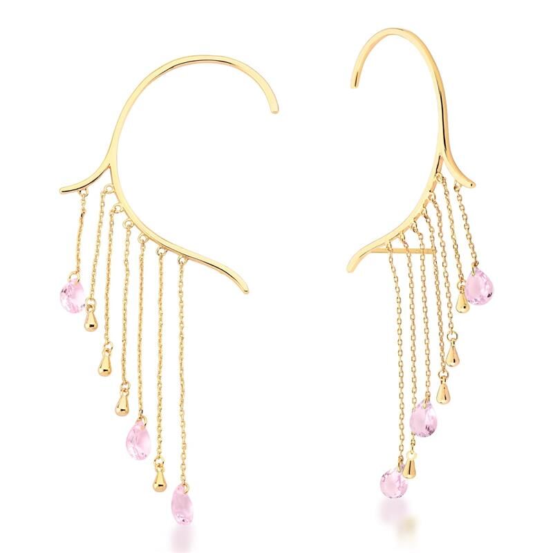 Brinco Ear Cuff Com Cristais Em Gota Rosa