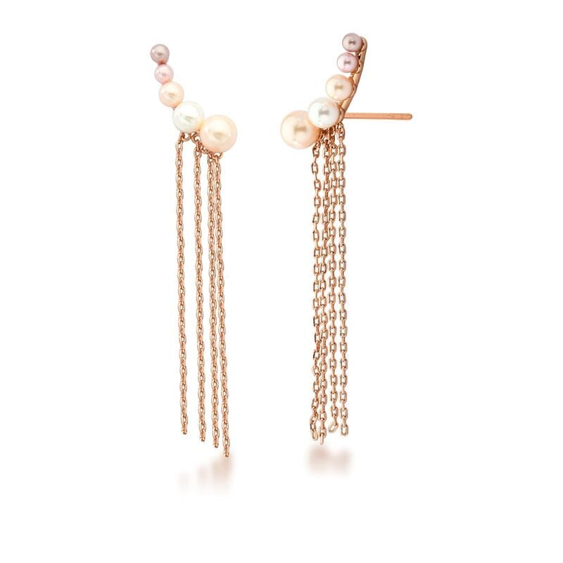 Brinco Ear Cuff Com Pérolas Shell E Franja