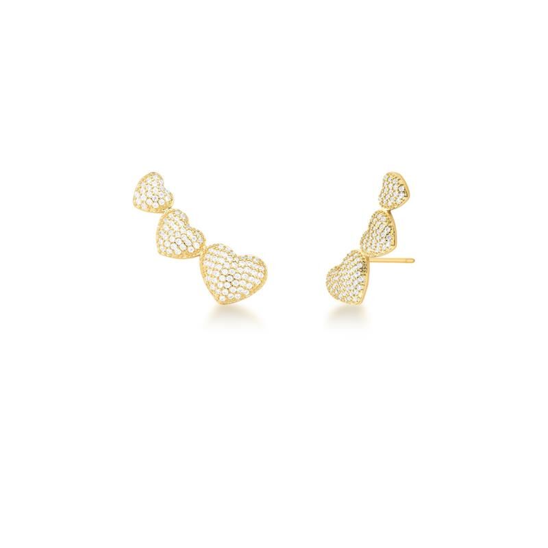 Brinco Ear Cuff Três Corações Brancos