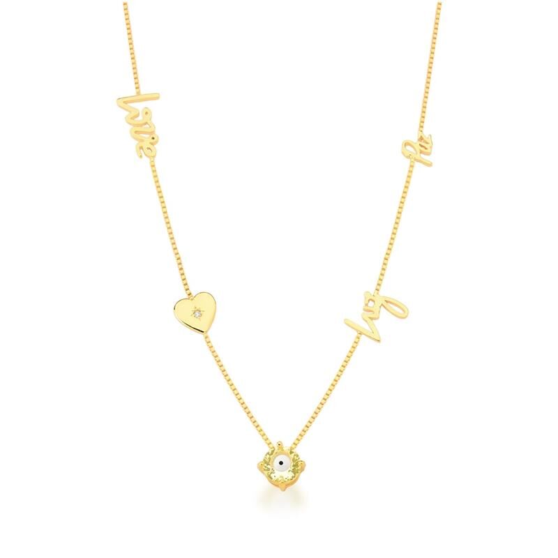 Colar Com Escritas E Olho Com Cristal Amarelo
