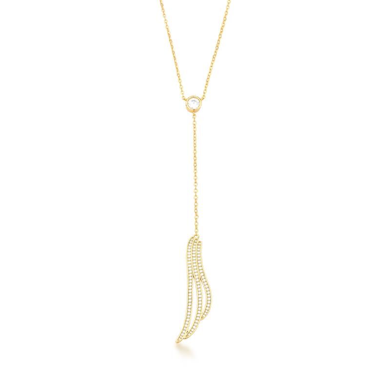 Colar Gravata Com Pingente De Asa Cravejada De Zircônias Dourado