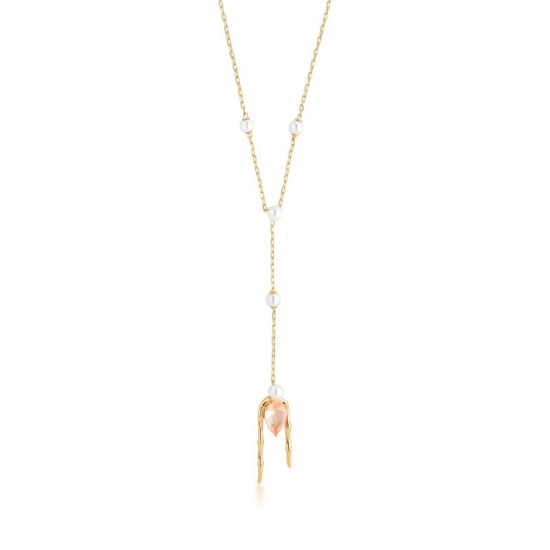 Colar Gravata Com Pingente De Cristal Morganita