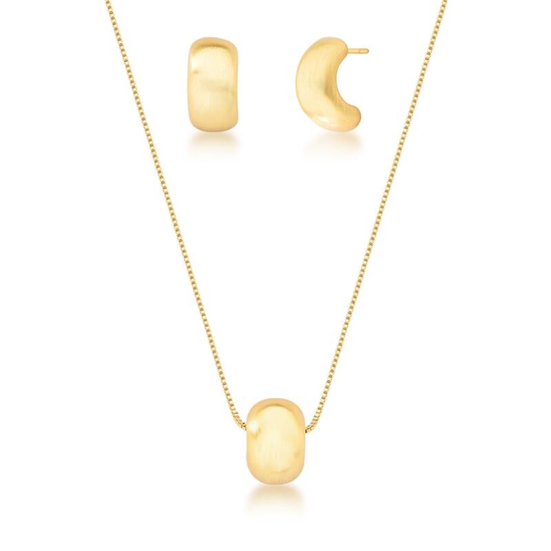 Conjunto Colar E Meia Argola Liso Acetinado