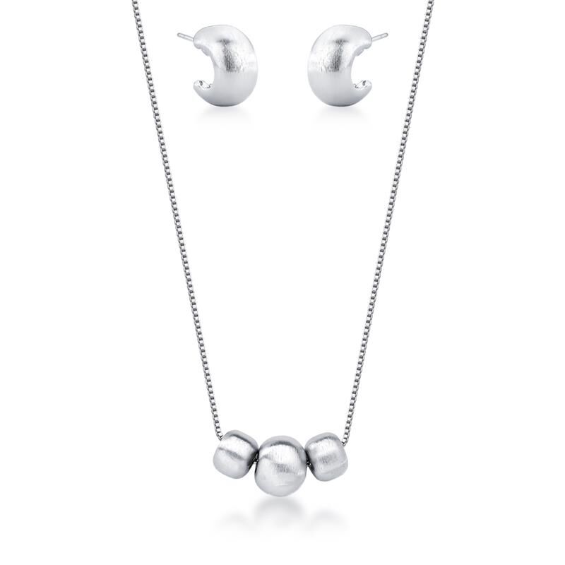 Conjunto Meia Argola E Colar Acetinado