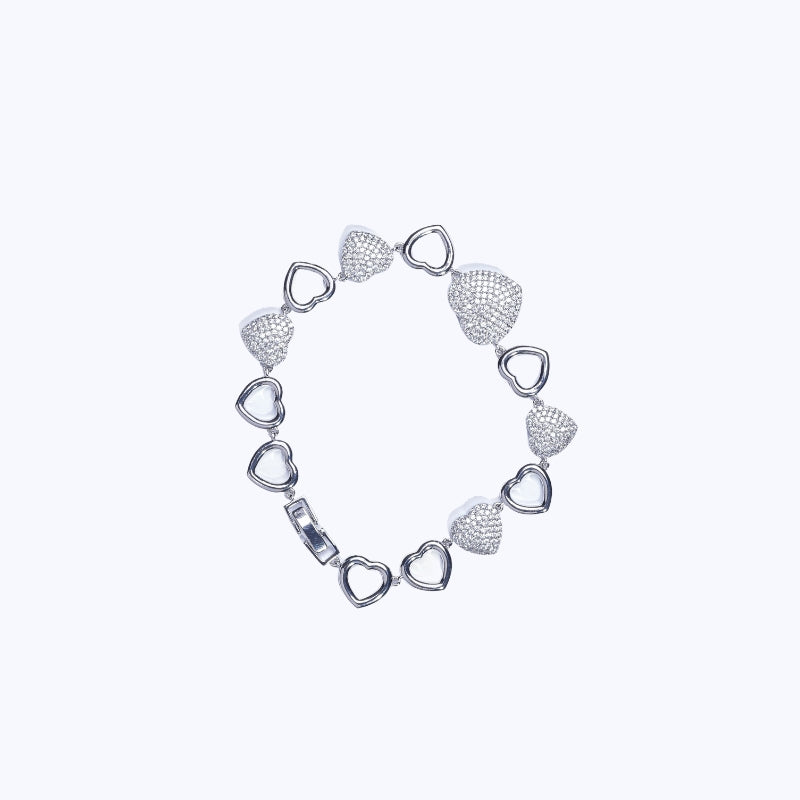 Pulseira Corações Charme Rodio