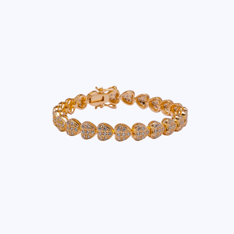 Pulseira Corações Cravejados Dourada