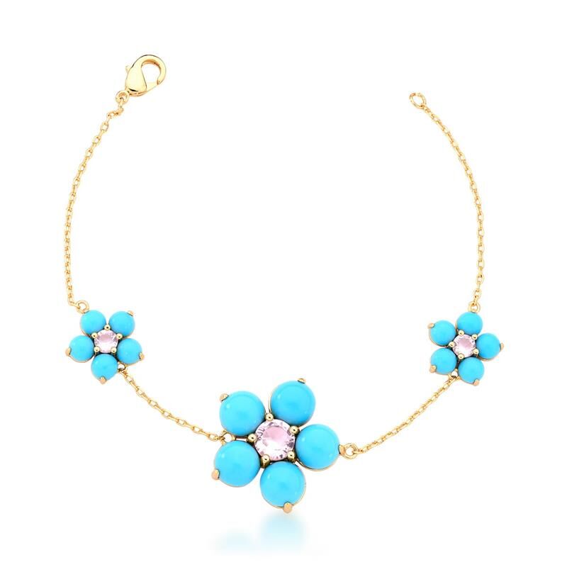 Pulseira Com Três Pingentes De Flores Turquesa