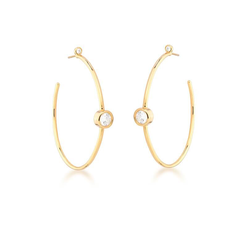 MEIA ARGOLA COM CRISTAL REDONDO BRANCO