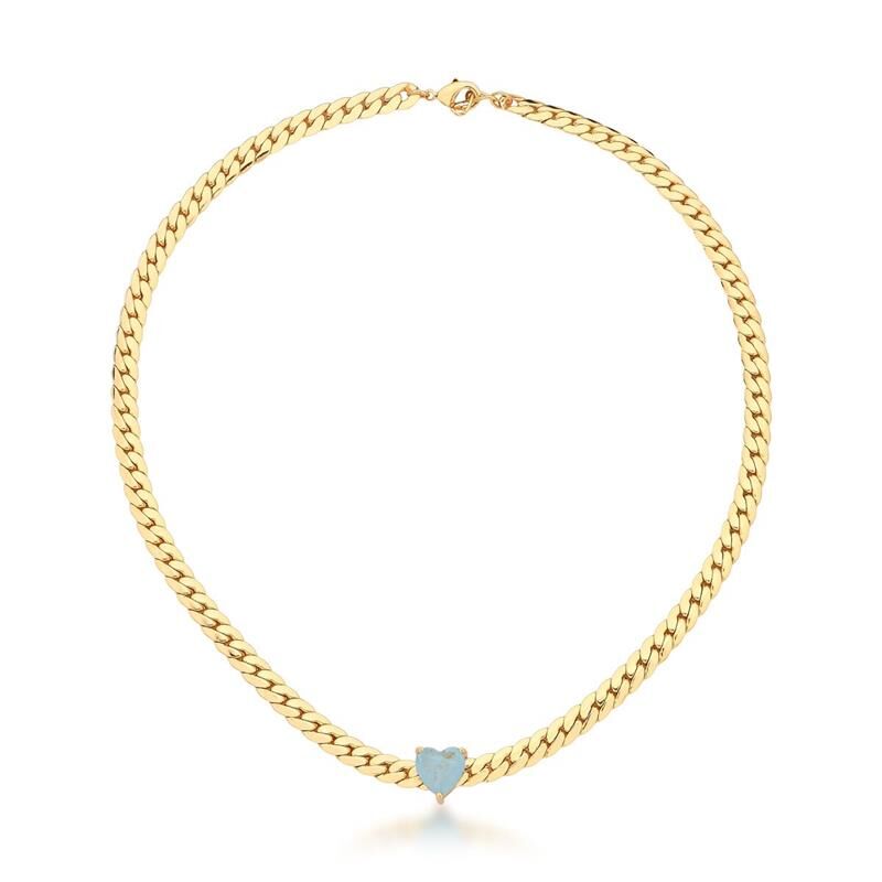 Choker Groumet Lisa Pingente Coração Água Marinha
