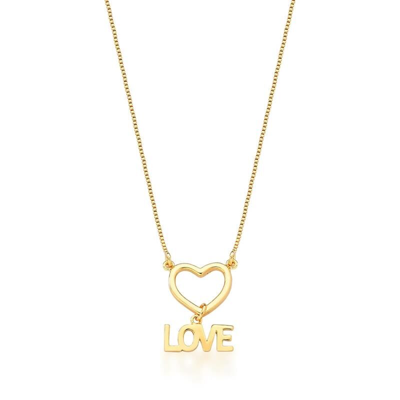 Corrente Com Pingente De Coração Vazado "Love"