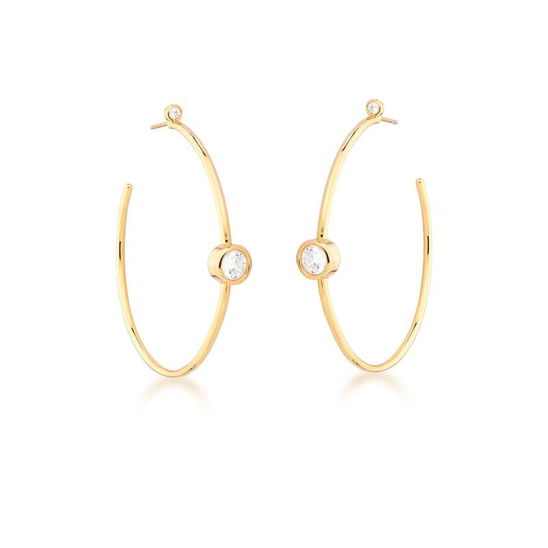 Meia Argola Com Cristal Redondo Branco