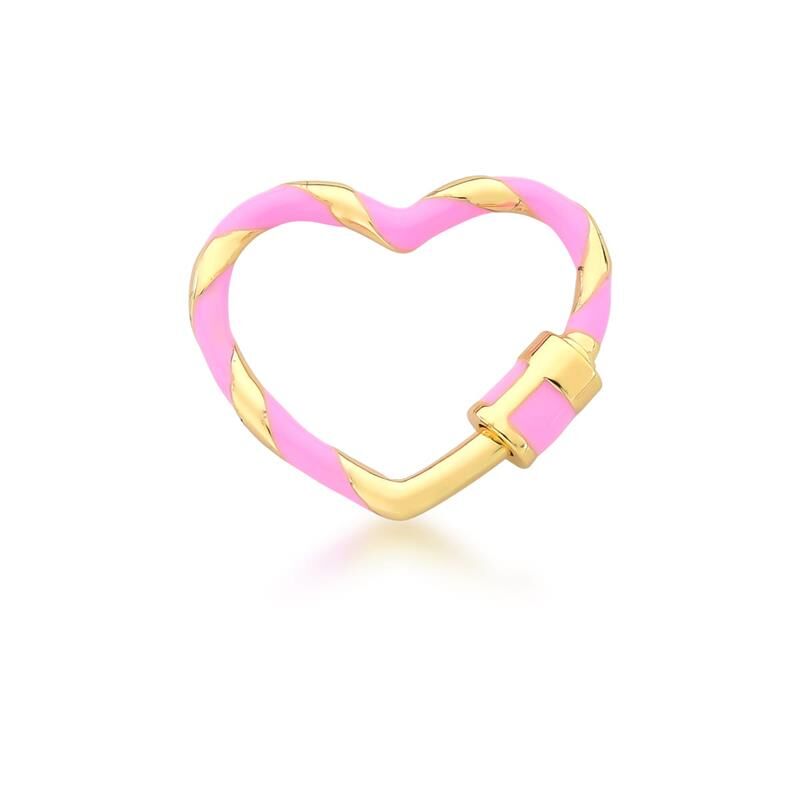 Pingente De Coração Esmaltado Rosa