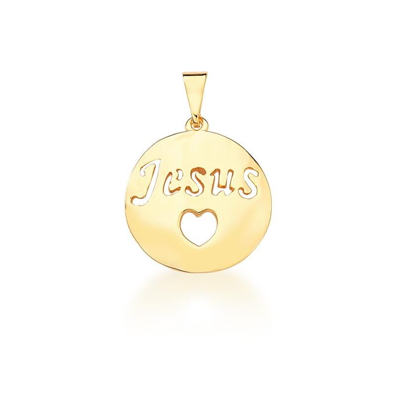 Pingente Redondo Liso Com Escrita Jesus