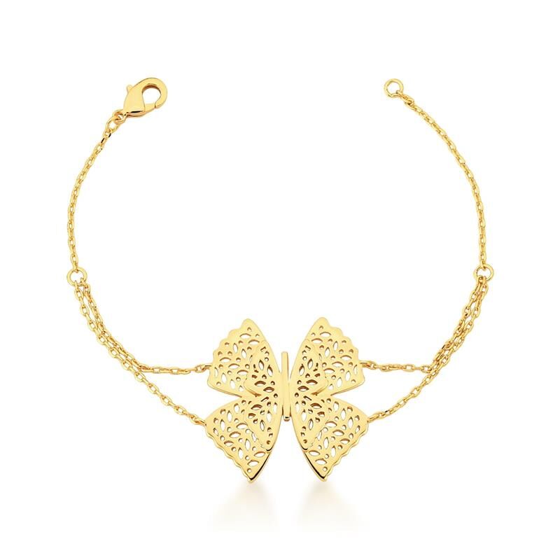 Pulseira Com Pingente De Borboleta Vazada E Lisa