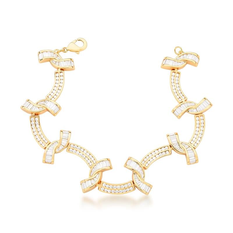 Pulseira Com Curvas E Zircônias Baguetes Brancas