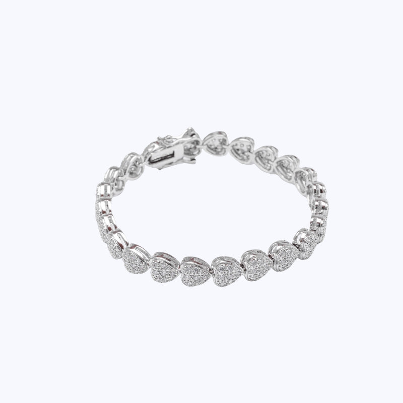 Pulseira Corações Cravejados Rodio