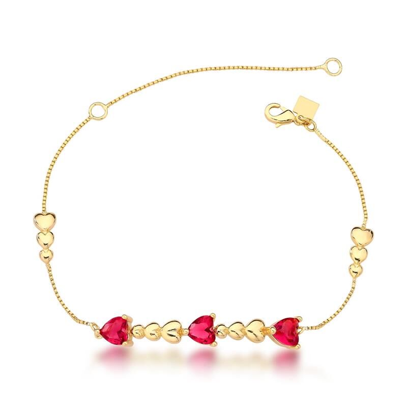 Pulseira Com Pingente De Corações E Cristais Rubi